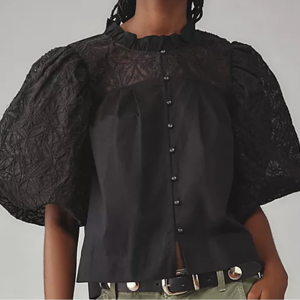 LAST CHANCE! 🤑NWT STUNNING ANTHROPOLOGIE BY MAEVE PUFF SLEEVE EMBELLISHED BLOUSE